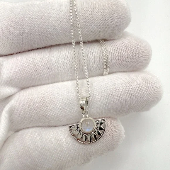 Genuine Rainbow Moonstone .925 Sterling Silver Necklace - Picture 2 of 14